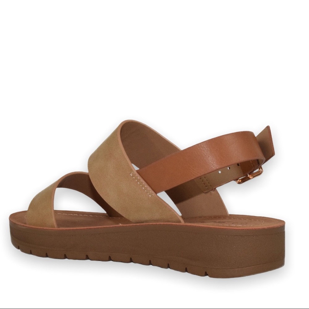 Soda Remus Tan 2-Tone Color Block Ankle Strap Lug Sole Vacation Shoe Sandal - Picture 4 of 7